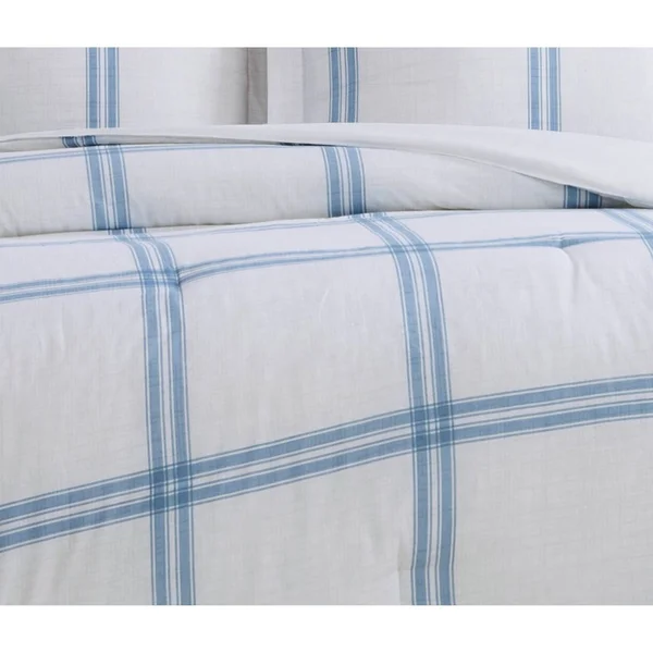 Cottage Classics Farmhouse Plaid 3 Piece King Comforter Set, Blue