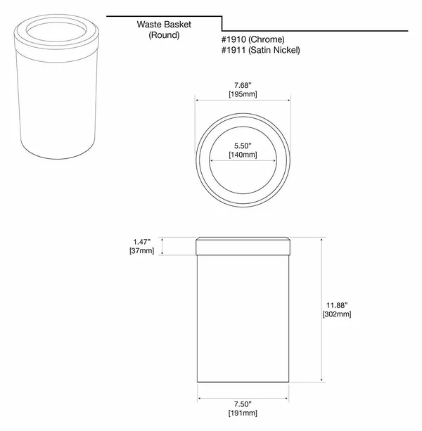 Gatco 1910 Modern Round Waste Basket Chrome