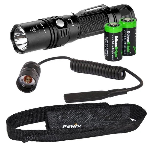 Fenix PD35 Tac 1000 Lumen Cree LED Tactical Flashlight AR102 Pressure Switch with Two EdisonBright CR123A Lithium Batteries