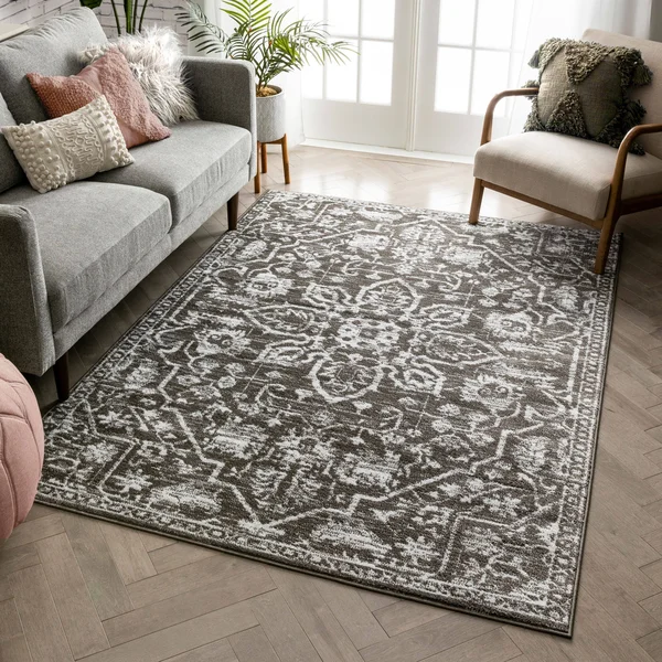 Well Woven Dazzle Disa Vintage Distressed Oriental Medallion Grey 9 ft. 3 in. x 12 ft. 6 in. Area Rug