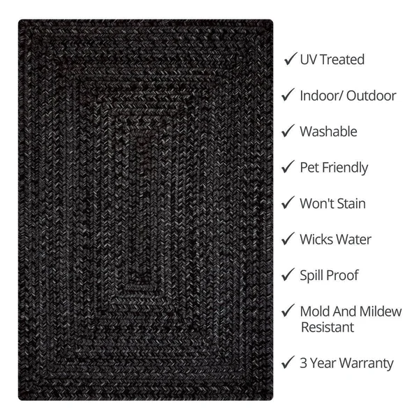 Homespice Decor - 4 x 6& Oval Black Ultra Durable Braided Rug