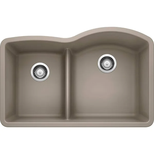 Blanco Diamond Undermount Granite Composite 32 in. 40/60 Double Bowl Kitchen Sink with Low Divide in Truffle 441608