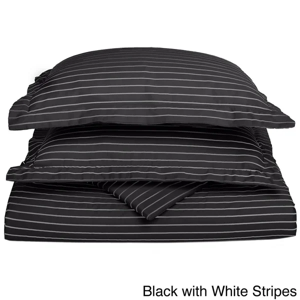 Superior 600 Thread Count Bahama Stripe Cotton Blend Duvet Cover Set Taupe/White Stripes 3 Piece Queen, Full - Queen, Full