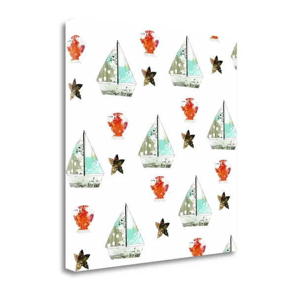 Tangletown Fine Art Sailboats Pattern by Sarah Ogren - Fine Art Giclee Print on Wrap Canvas, 30x30x22