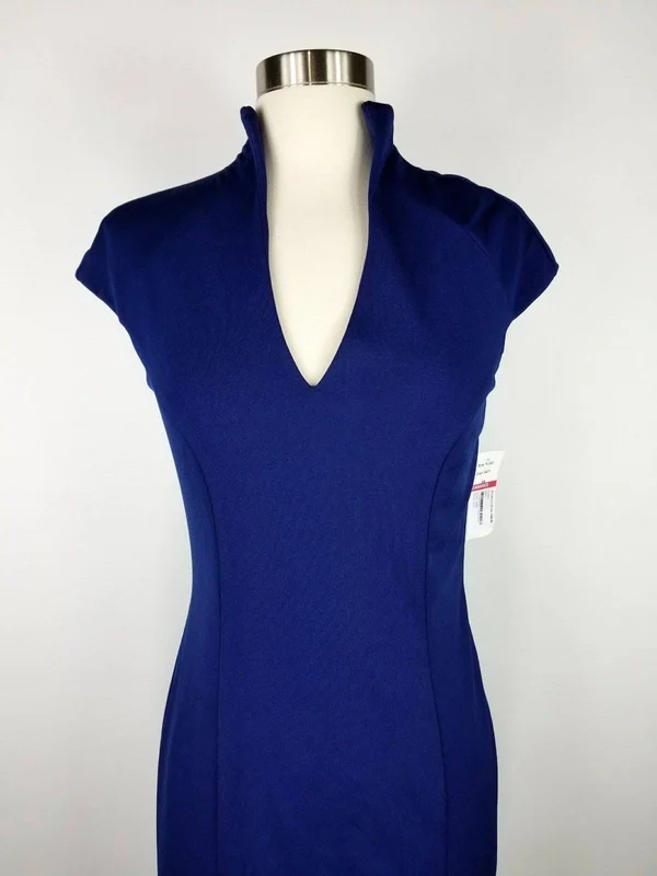 Alexia Admor Katrina V-Neck Midi Dress - Navy, XS, Blue