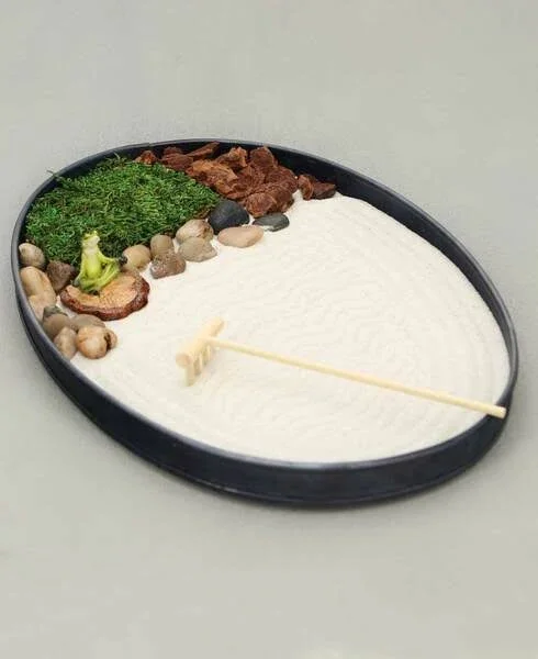 Meditating Frog Zen Garden with Natural Elements - 12 x 7.5 inches
