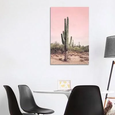 Desert Cactus Blush by Sisi and Seb - Graphic Art Print iCanvas Format: Wrapped Canvas, Size: 40x22 H x 26x22 W x 0.75x22 D, Mat