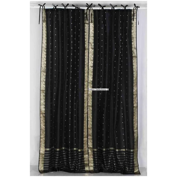Black Tie Top Sheer Sari Curtain, Drape, Panel - 43W x 120L - Piece