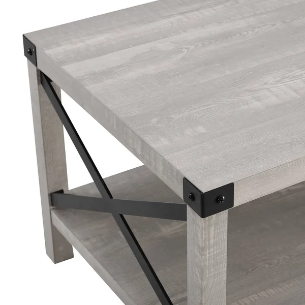 Sophie Rustic Farmhouse x Frame Coffee Table Stone Gray - Saracina Home