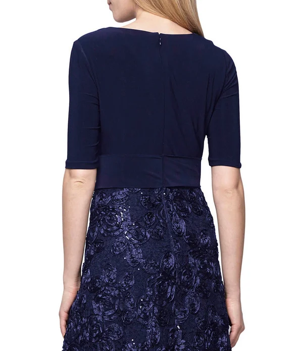 Alex Evenings Women's Rosette Tea-Length Dress - Blue 16