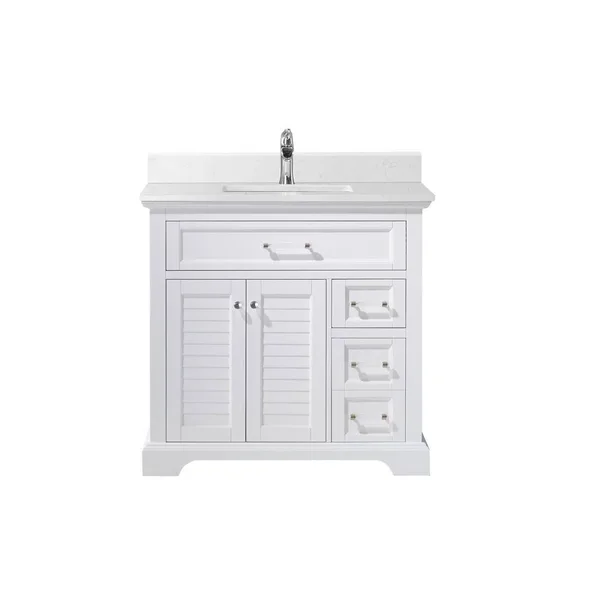 Roswell Lorna 36 in. Bath Vanity in White with Composite Vanity Top in White with White Basin