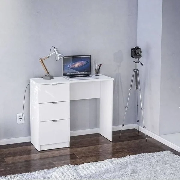 Porch & den Spindler White 3-Drawer Writing Desk - Matte