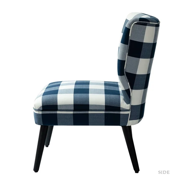 Cande Buffalo Plaid Side Chair with Black Base, Set of 2 - Indigo