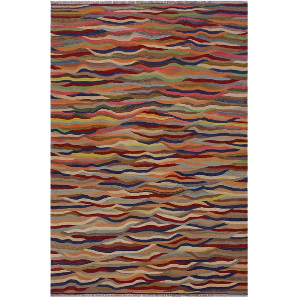 Geometric Kilim Brock Red Blue Hand Woven Area Rugs 5x7