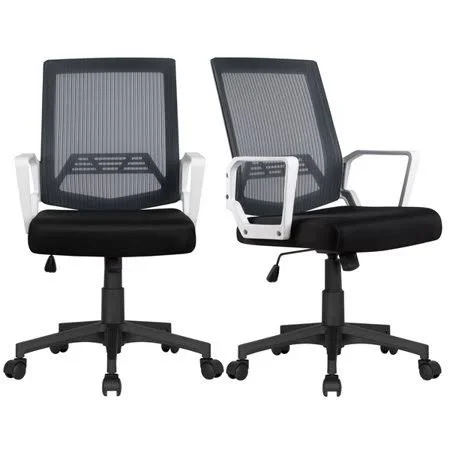 Easyfashion Mid-Back Mesh Office Chair Ergonomic Computer Chair, Set of 2, Black with White Arms, Size: 6 x 24, 60 x 63