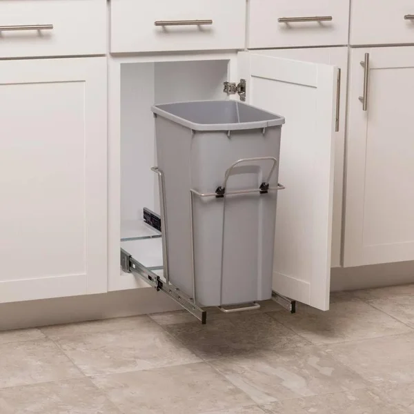 Simply Put 35-Quart Plastic Pull Out Trash Can in Gray - SP-BSC10-1-35-P