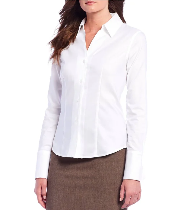 Calvin Klein Women's Long Sleeve Wrinkle-Free Shirt - White - 10