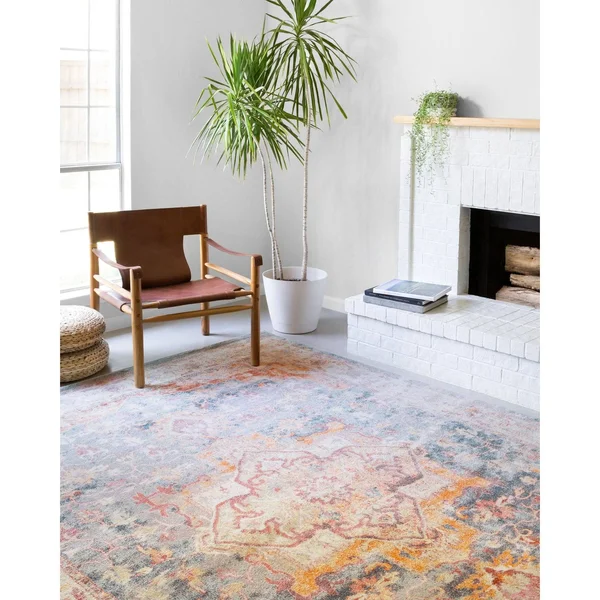 Alexander Home Jennifer Collection Bohemian Medallion Distressed Area Rug - 3&6x22 x 5&9x22 - Sunset/ Ivory