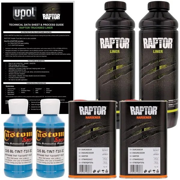 U-POL Raptor Safety Blue Urethane Spray-On Truck Bed Liner & Texture Coating, 2 Liters