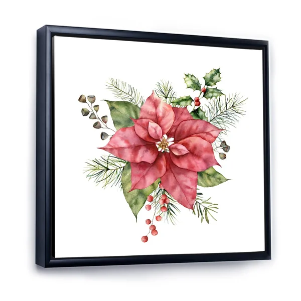 Designart &Holly Mistletoe Berries & Christmas Fir Branch II& Traditional Framed Canvas Wall Art Print - 36 in. Wide x 36 in