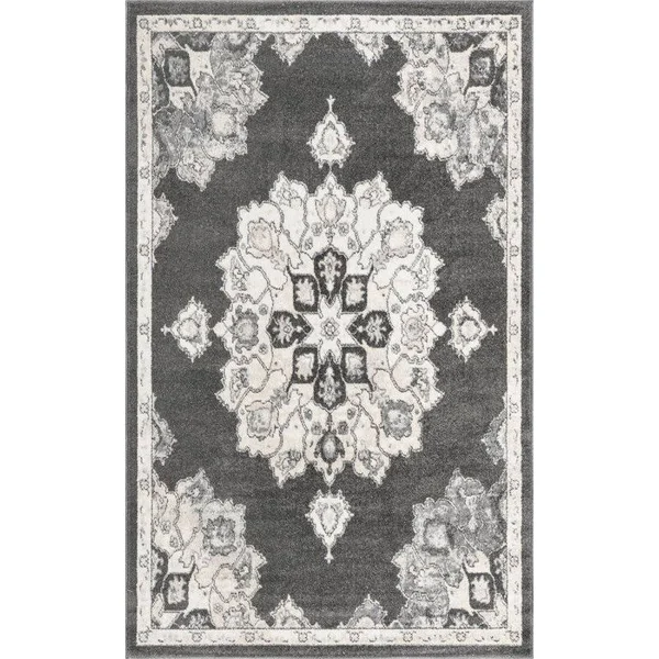 Unique Loom Parker Medallion Vintage Rug 5& x 8& Rectangle Charcoal/Ivory - 3158747
