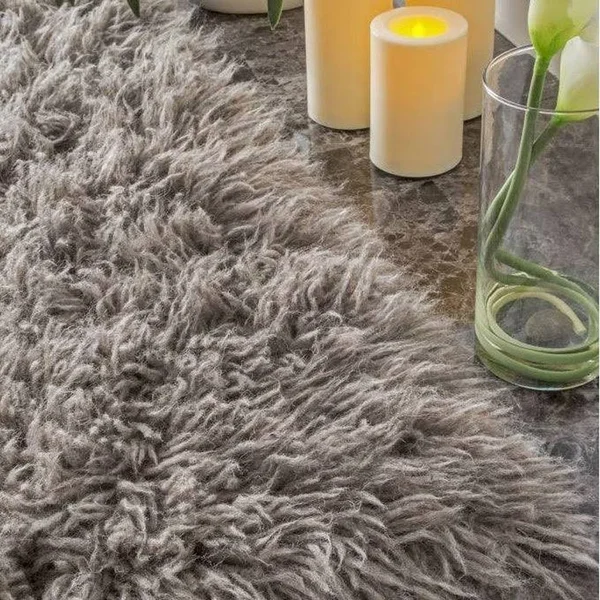 nuLOOM Genuine Greek Flokati Hand Woven Natural Gray 8& x 10& Area Rug