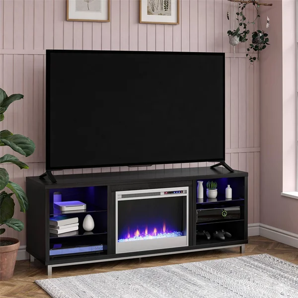 Ameriwood Home Lumina Fireplace TV Stand for TVs Up to 70x22 Wide - Black
