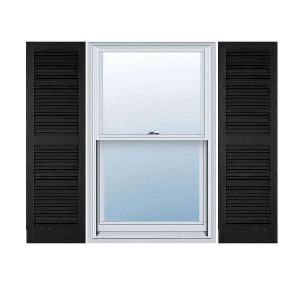 Ekena Millwork LL1S14X06700BL 14 1/2x22W x 67x22H Lifetime Vinyl, Standard Cathedral Top Center Mullion, Open Louver Shutters, w