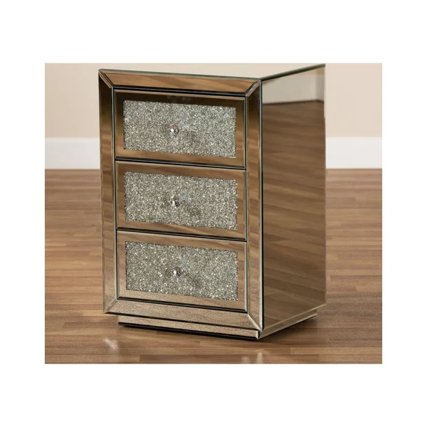 Baxton Studio Talan Contemporary Glam and Luxe Mirrored 3-Drawer Nightstand