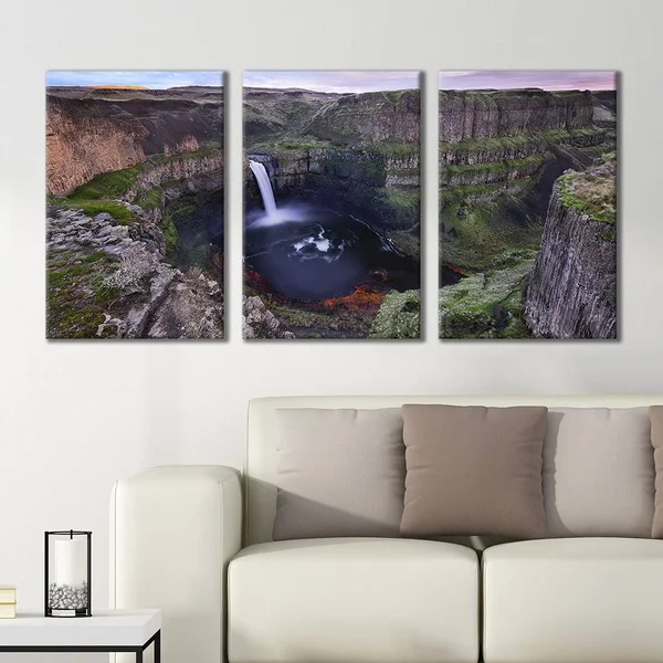 Wall26 - 3 Panel Canvas Wall Art - Majestic Natural Landscape Triptych Canvas Series - Secluded Waterfall - Giclee Print Gallery