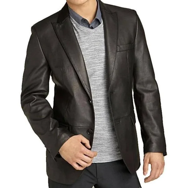 Mens Kilroy Lambskin Leather Blazer, 2XL, Black