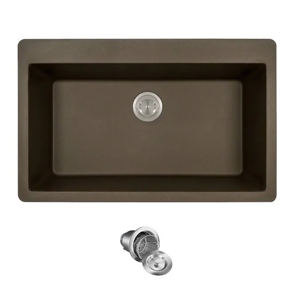 Mr Direct T848 Topmount Large Single Bowl Kitchen Sink, Mocha, Colored STRAINER