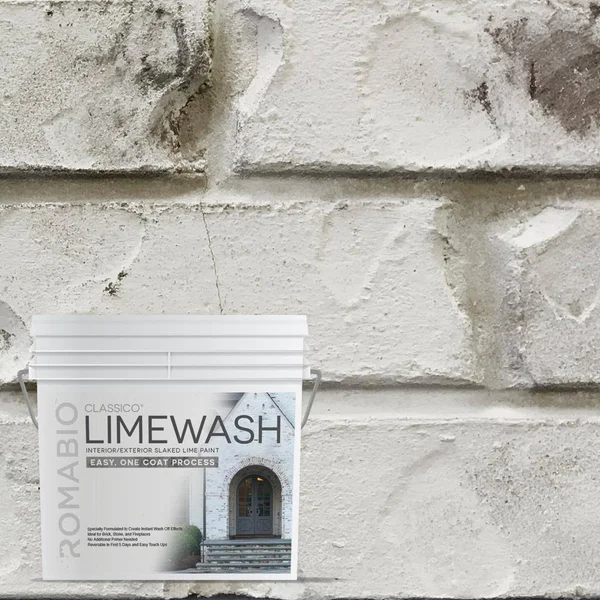 ROMABIO Classico Limewash Interior/Exterior Paint, Italian slaked-Lime, One Coat, Cristallo White, 2.5L/0.67GAL