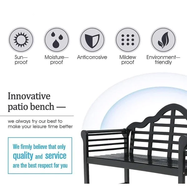 Phi Villa Patio Acacia Wood Bench with Backrest and Armrests - White