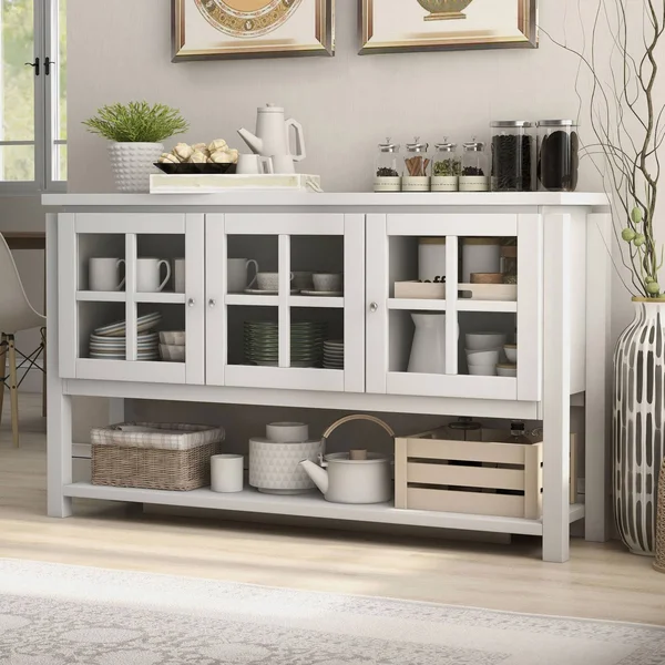 Carita Transitional Windowpane Cabinets Buffet White - HOMES: Inside + Out
