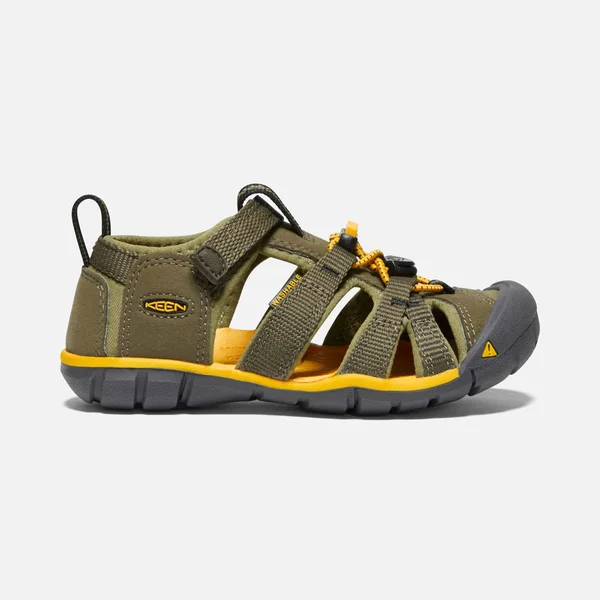 Keen Kids& Seacamp II CNX Sandal - 10 - Military Olive - Saffron