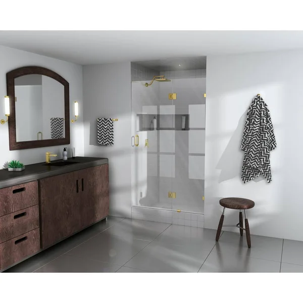 Glass Warehouse GW-GH-33-SB 33x22 W x 78x22 H Hinged Frameless Shower Door Finish: Satin Brass