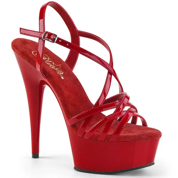 Pleaser DELIGHT-613, 6x22 Criss-Cross Strap Sandal - Red 13