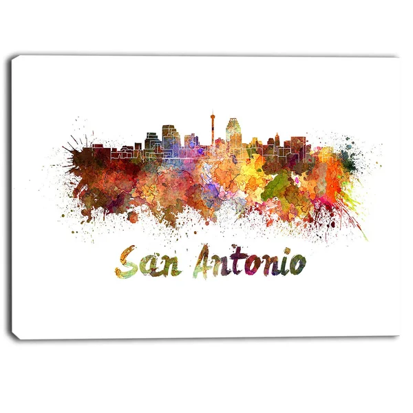 San Antonio Skyline Cityscape Painting Print on Wrapped Canvas Design Art Size: 16x22 H x 32x22 W