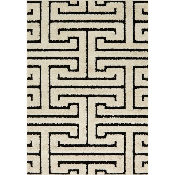 Alexander Home Julian Modern Greek-Key Shag Area Rug - 5&3x22 x 7&7x22 - Ivory/Dark Brown