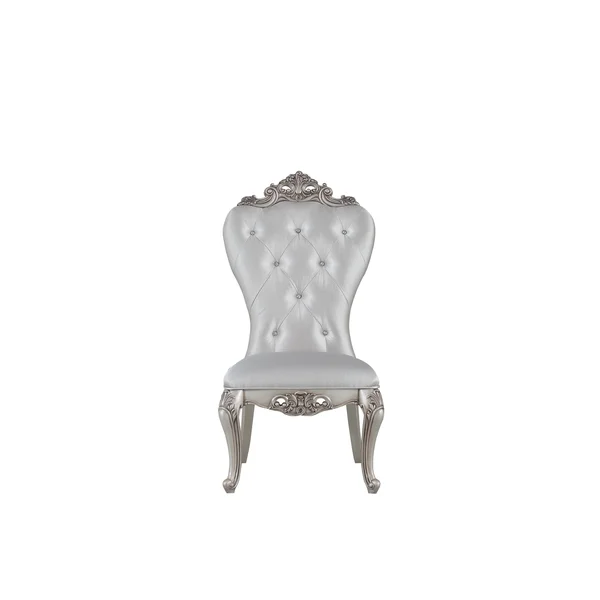 Benzara BM204361 Wooden Side Chairs with Button Tufting Set of Two Cream and White