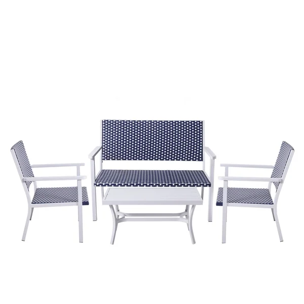 Peaktop 4 Piece Coastal Wicker Patio Conversation Set