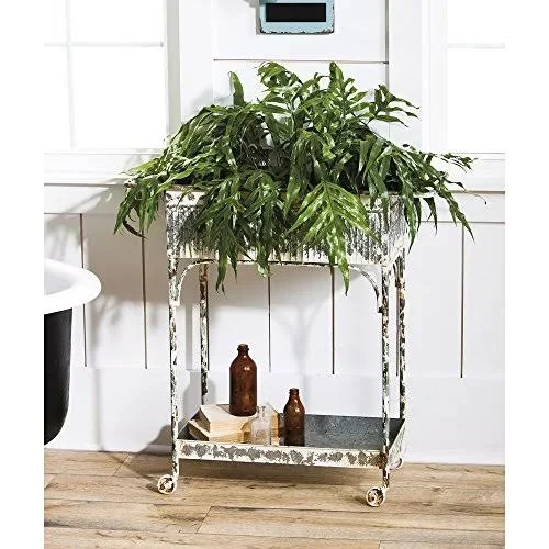 Evergreen Enterprises White Washed Galvanized Metal 2-Tier Cart - 30.9 x 32.1 x 14.4 inches