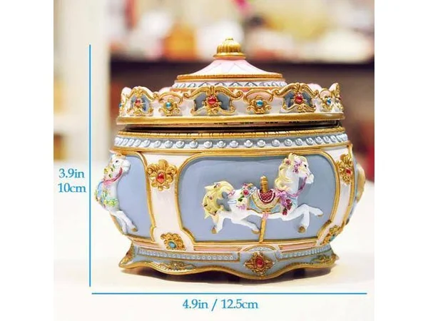 Amperer Classical Carousel Horse Music Box LED Lights Twinkling Resin Carved Collectible Mechanical Musical Box with Sankyo 18-N