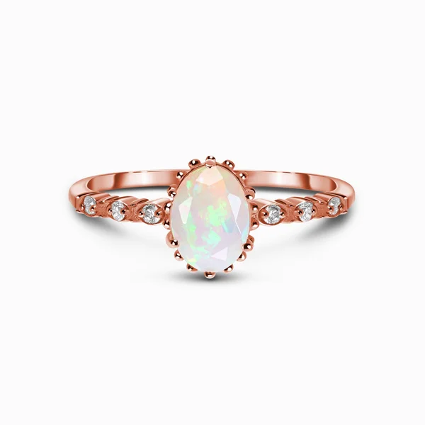 Opal Ring Above Clouds 14kt Rose Gold Vermeil Size 6 Opal Jewelry by Moon Magic