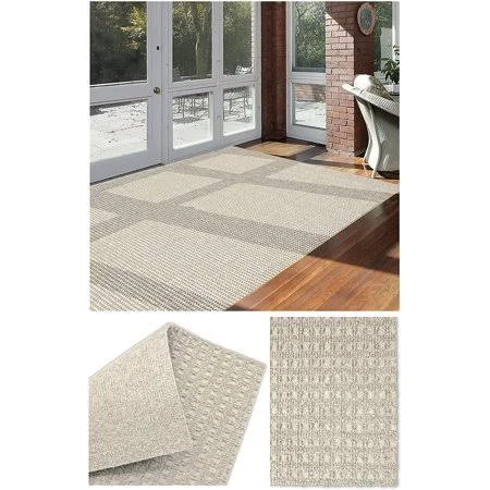 6&x7& Soft and Durable Interlace Indoor - Outdoor Area Rugs Lightweight and Flexible for Easy Cleaning and Transport (Color: Oat