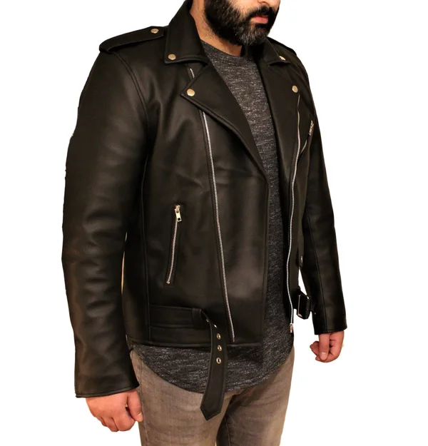 Men's Vegan Black Motorcycle Style Faux Leather Jacket - S, Black