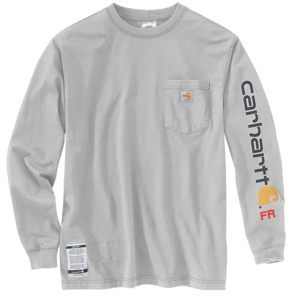 Carhartt Cotton Flame-Resistant Force Graphic Long-Sleeve T-Shirt, Light Gray, 3XL Regular