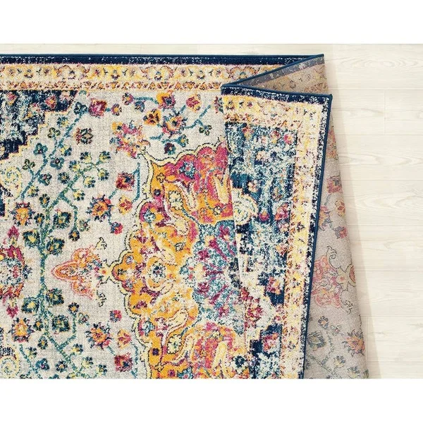 Westfield Home Versailles Amberley Blue Runner Rug - 2&7 inch x 7&2 inch, Beige