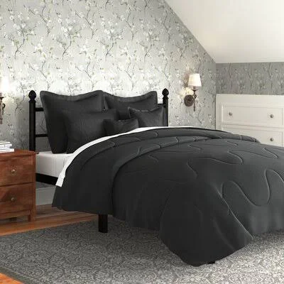 Alcott Hill Bolton Comforter Set Size: King, Color: Black